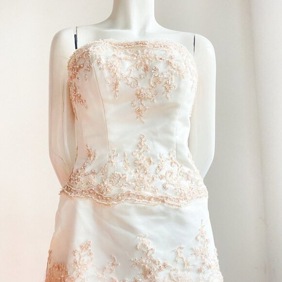Jade Daniels Ivory Pink Beaded Lace Accent Strappless High Low Dress M - Picture 5 of 10